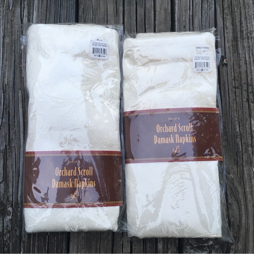 Orchard Scroll Damask Napkins Set, Beige Color, Set of 8, NOS, 20x20